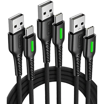 Imagen de Cable USB C, INIU [3 Pack 3.1A] QC 3.0 tipo C de carga rápida, nailon trenzado (0.5+1+3m) Cargador teléfono Cables datos para Samsung Galaxy S20 S10 S9 Plus Note 10 LG Google Pixel Etc