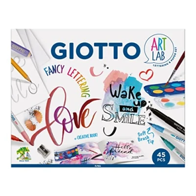 Imagen de GIOTTO Set Creativo Fancy Lettering con Papel, Acuarelas, Rotuladores Punta Pincel y accesorios, 45 piezas