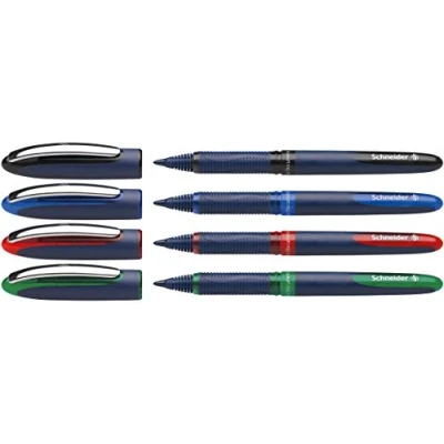 Imagen de Schneider One Business Bolígrafos no retráctiles con tinta líquida, paquete de 4 (1 negro/rojo/azul/verde)