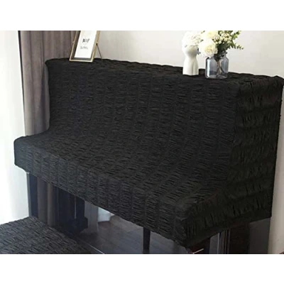 Imagen de cubierta vertical para piano, tela protectora a prueba de polvo piano/taburetes verticales, piano punto elástico taburete (cubierta negro)