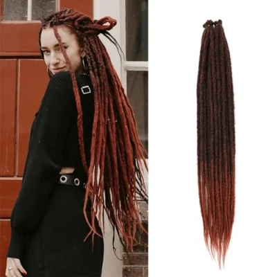Imagen de 20 Strands Dreadlock Extensions 24 Inch Synthetic Hippie Single Ended Dreads Ginger 0.6 cm Width Loc Reggae Style Crochet Hair for Women (1B/350)