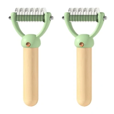 Imagen de 2x Cepillo para Perros y Gatos. Peine Mascotas. Cortanudos Animales. Quitapelo de Rastrillo Pelo Muerto con Cuchillas Acero Inoxidable Mango Madera.