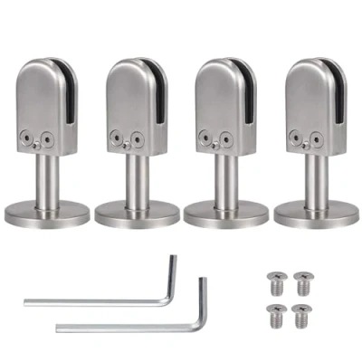 Imagen de Proster Soporte de Abrazadera Vidrio 4PCS 11 12mm Clip Acero Inoxidable 304 Ajustable Abrazaderas para Cristal con Base Barandilla Pasamanos Valla Piscina, Varilla 40 mm, Pullido