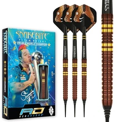 Imagen de RED DRAGON Peter Snakebite Wright Copper Fusion Juego de Dardos tungsteno Premium Softip 18 Gramos con Plumas y vástagos