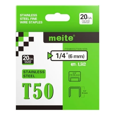 Imagen de meite grapas de acero inoxidable T50, 304 1/4 pulgadas resistentes para pistola grapadora, tapicería corona calibre 20