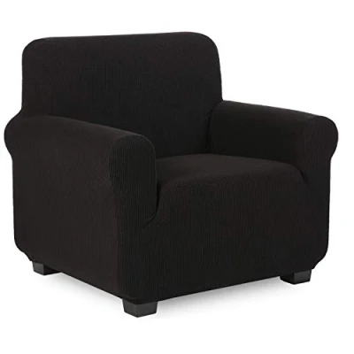Imagen de TIANSHU Funda Elástica para sofá, Sofa 1 Plaza, Ajustables Fundas Elasticas, Proteger el de Sofá con Reposabrazos Antideslizante Antimanchas Lavable (Negro)