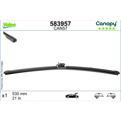 Imagen de limpiaparabrisas Valeo Canopy 583957 530mm Escobilla con hoja plana, Goma de &gt;80 % materiales sostenibles