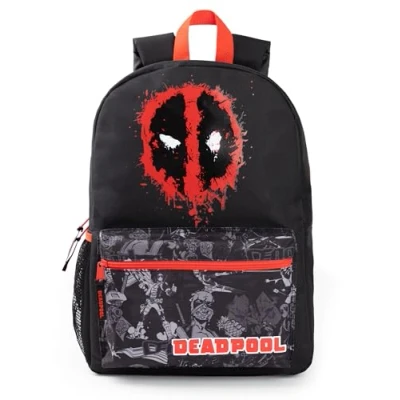 Imagen de Marvel Mochila Deadpool Boys negra y roja con correas ajustables Superhéroe Equipaje Práctico Organizado Escolar Deportiva para Niños Regalo de merchandising la serie