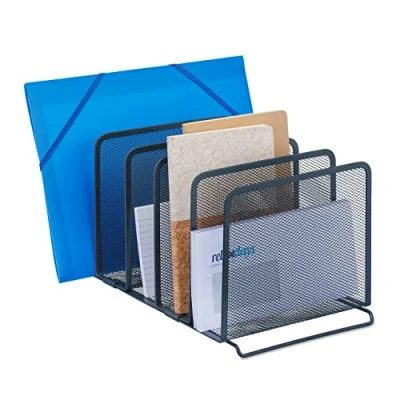Imagen de Relaxdays Portadocumentos Organizador de Oficina Escritorio, 5 Espacios, Metal, Bandeja Cartas Vertical, Antracita, Acero, 19 x 20,5 37,5 cm Aprox