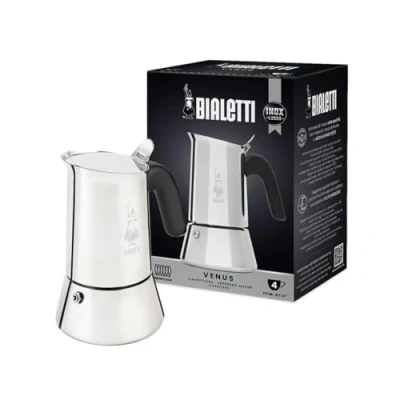 Imagen de Bialetti Nueva Venus de Inducción, Cafetera Italiana para Espressos Acero inoxidable, adecuado todo tipo Placas, 4 Tazas café (170 Ml), plateado