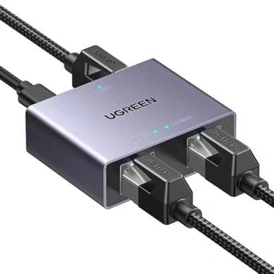Imagen de UGREEN Ethernet Splitter Gigabit 1 a 2 Switch 1000Mbps, Divisor de Internet LAN, Conmutador Red RJ45 con Cable USB C Compatible Ordenadores, Hubs, Switches, Televisores, Routers, ADSL