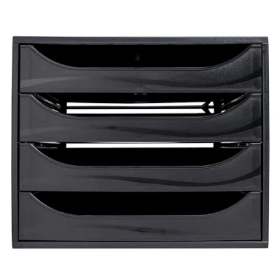 Imagen de Exacompta Ref 228014D Juego de cajones EcoBox 248 x 284 234 mm, 4 cajones, apto para documentos A4+, apilable, función parada seguridad EcoBlack
