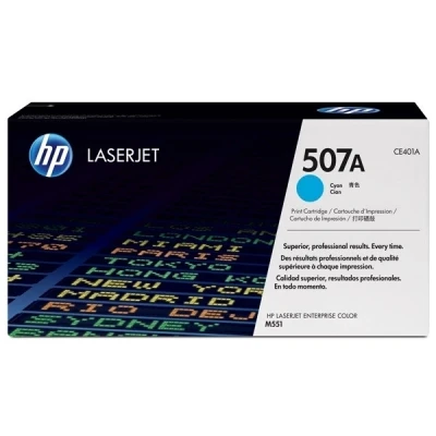 Imagen de HP 507A CE401A, Cian, Cartucho Tóner Original, de 6.000 páginas, para impresoras LaserJet Enterprise 500 Color serie MFP 551, 575 y Pro 570
