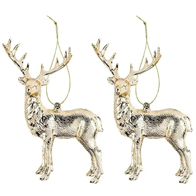 Imagen de Ideen mit Herz decoración de ciervo colgante 2 unidades ideal como Navidad, árbol Navidad (Diseño 1 11,5 x 14,5 cm dorado)