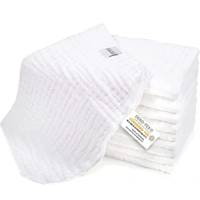 Imagen de MAKIAN Muselinas Bebe Algodon 35x50 cm/Toalla Facial Infantil/Muselina pañuelo Pack 10 Ud. / Gasas para Bebes sin sustancias nocivas, Certificado Oeko Tex Blanco