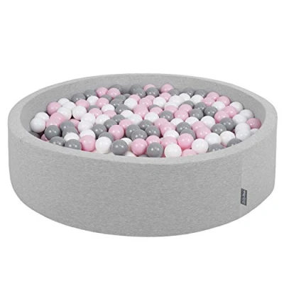 Imagen de KiddyMoon Piscina De Bolas 120X30cm/600 Redondo Grande para Ninos,Hecha En La UE, Gris Claro:Blanco/Gris/Rosa Claro