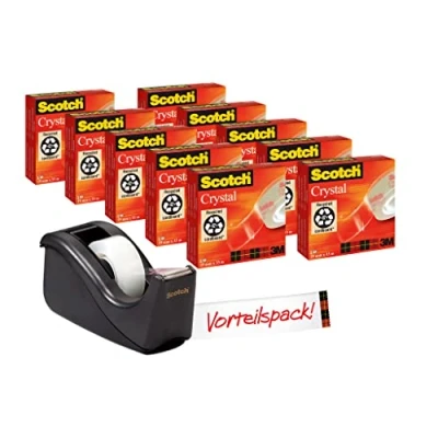 Imagen de Scotch Dispensador C60 negro + cinta Crystal, 10 rollos de 19 mm x 33 m