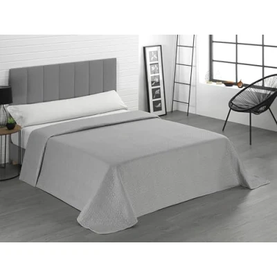 Imagen de Donegal Collections Colcha Bouti Cama 135 135/140 Lisa Acolchada y Reversible Plata Colchas Cubrecama Primavera Verano Fresca, Acolchado Fino Microfibra Extrasuave