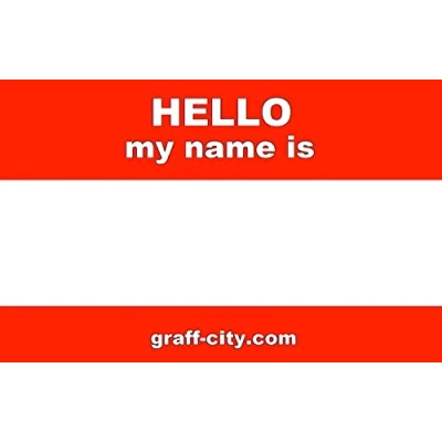 Imagen de Calcomanías con texto en inglés &quot;Hello My Name is&quot;, color rojo y blanco, 100 8 cm x 6