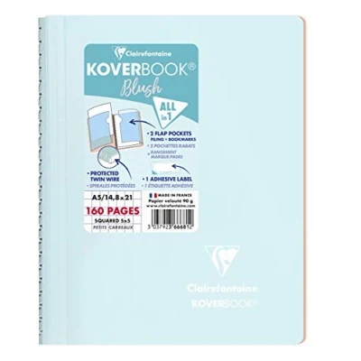 Imagen de Clairefontaine 366681C Cuaderno de espiral Koverbook Blush (A5, 14,8 x 21 cm, 160 páginas pequeñas baldosas Papel blanco 90 g Cubierta envolvente Polypro opaca Color aleatorio