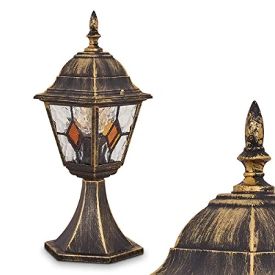 Imagen de lámpara de exterior Antibes, pie aspecto antiguo, aluminio fundido en marrón/oro con cristales, luz camino 40 cm, jardín retro/vintage, E27, IP44, sin bombilla(s)