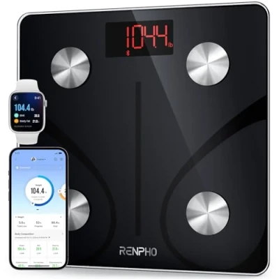 Imagen de Bascula de Baño Digital Grasa Corporal, RENPHO Balanza Bluetooth Inteligente con App, Electrónica Analógica Monitores Análisis 13 Mediciónes Peso IMC,etc. 500 lbs, 30x30cm