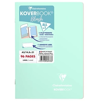 Imagen de Clairefontaine Ref 961773C Koverbook Blush Grapado Cuaderno (48 hojas) Tamaño A5 Regla forrada, papel vitela cepillado de 90 g/m², cubierta Polypro pastel Menta