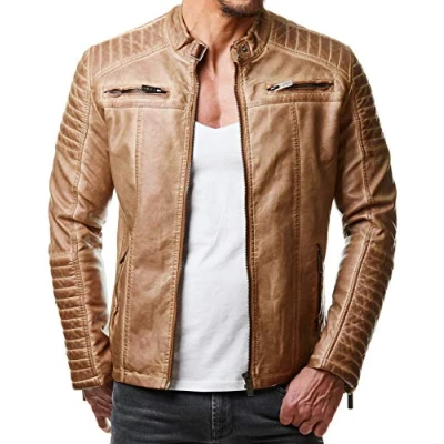Imagen de Redbridge Chaqueta de entretiempo para hombre, Piel auténtica, sintética, algodón, con zonas acolchadas sintética Camel. XXXL