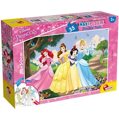 Imagen de Liscianigiochi Puzzle Maxi Floor para niños de 35 piezas 2 en 1, Doble Cara con reverso colorear Disney Princesas 66704