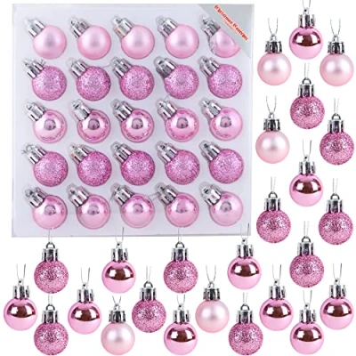 Imagen de Pack de 25 Brillante, Mate y Brillo Mini árbol Navidad Las chucherías (Bebé Rosa)