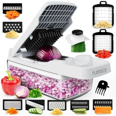 Imagen de Multifuncional Cortador de Verdura Mandolina Cocina Profesional Manual Picador Verduras Patatas Cebolla Rallador y Queso Gadgets (Estándar 9 en 1 Blanco)