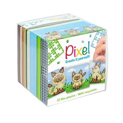 Imagen de Pixel P29021 Juego de Pasatiempos Gato, Sistema enchufable como pasatiempo Creativo para niños a Partir 6 años, Caja Cubos con Plantillas Motivos y Cuadrados píxeles