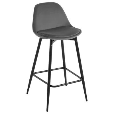 Imagen de Klihome Taburete Cocina, Bar, Alto, Cocina con Respaldo y Reposapiés, Taburetes Asiento en Terciopelo Estructura Metálica, Gris Oscuro, K0005BH 1