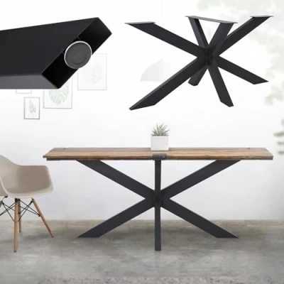 Imagen de ML Design Pata de Mesa Industrial Cruzadas 78x71x120cm Negro Diseño Araña Forma X Patines Metálicos para la Base Encimera Acero con Recubrimiento Polvo Pies Soporte Auxiliar Decorativo Hogar