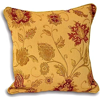 Imagen de Paoletti Riva Zurich Cojín Oro Amarillo Decorativo Floral Jacquard Diseño Hilo Bordes Reversible 100% Poliéster 55 X Cm (22&quot; 22&quot; Pulgadas) Diseñado En El Reino Unido, poliéster, 55x55cm