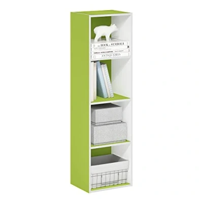 Imagen de Furinno Pasir Estantería Abierta para Almacenamiento Cubitos à 4 Pisos, Blanco/Verde