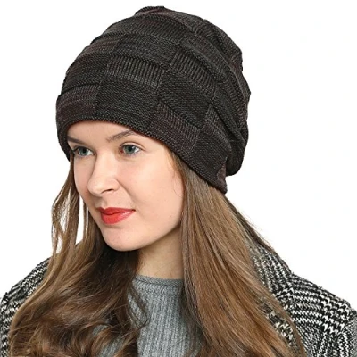 Imagen de DonDon Gorro Mujer Invierno de Punto Slouch Beanie con Forro Polar Interior Marrón
