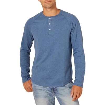 Imagen de Amazon Essentials Camisa Henley de Manga Larga Ajuste Entallado Hombre, Azul Mezcla, L