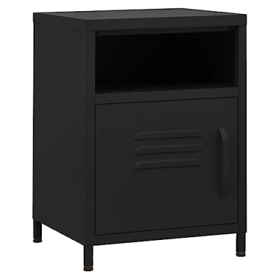Imagen de vidaXL Mesita de Noche Aparador Auxiliar Armario Cama Dormitorio Habitación Soporte Organizador Almacenamiento Acero Negro 35x35x51 cm