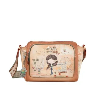 Imagen de Anekke Bandolera Rectangular Mujer de Polipiel para con Correa Ajustable y Cierres Cremallera Varios Bolsillos Accesorios Complementos Medidas 28x20x8 cm