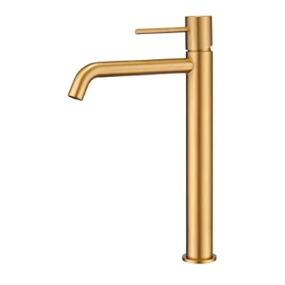 Imagen de MICE Grifo monomando de lavabo caño alto fabricado en latón Griferia baño Oro Cepillado grifos altos color dorado BDM039 3OC