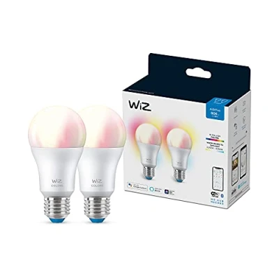 Imagen de WiZ Bombilla LED Inteligente Wi Fi 8W (Eq. 60W) casquillo E27, Luz Blanca y de Colores, con tecnología SpaceSense compatible Alexa Google Home Pack 2