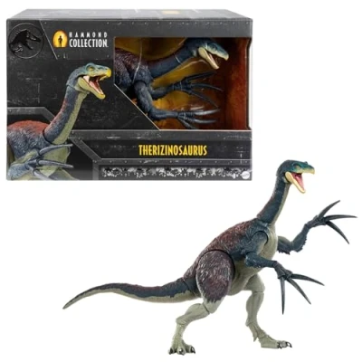 Imagen de Mattel Jurassic World Hammond Collection Tericinosaurio, Figura de acción dinosaurio 43 cm largo con garras largas, juguete colección para adultos y fans +8 años, HXP73