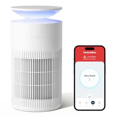 Imagen de SwitchBot Purificador De Aire Con App Y Luz Nocturna, CADR 400m3/h Hasta 83㎡, Filtro HEPA Elimina 99.97% Moho, Polvo, Polen, Modo Sueño 20dB, Mascotas Para Familias Animales