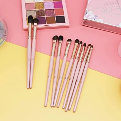 Imagen de ENERGY Set de Brochas para Ojos Rosados 10 en 1, Juego Maquillaje, que Incluye Brocha Cejas, Delineador Ojos, Difuminadora y Iluminadora