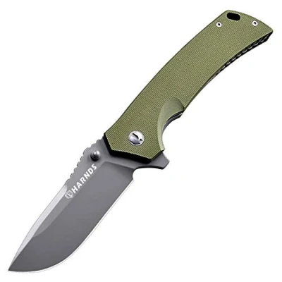 Imagen de Harnds Coltello Pieghevole Portatile con Manico G10, a Serramanico Multiuso in Acciaio Inossidabile D2 per Caccia, Campeggio, Sopravvivenza (CK7205 Gris titanio)