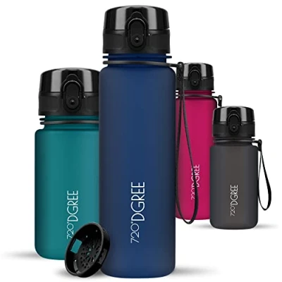 Imagen de 720DGREE Botella Agua Niños 500ml “uberBottle“ Tamiz Fruta, softTouch Sin BPA, Prueba de Fugas, Reutilizable Cantimplora delgada, ligera Water Bottle para Escuela, Niña, Deporte, Ciclismo