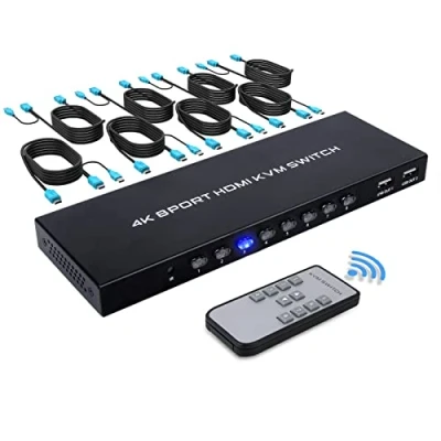 Imagen de TCNEWCL Conmutador KVM HDMI 8 Puertos, 4K Switch USB para PC Compartir 1 Monitor y 4 Dispositivos Raton Teclado, Impresora, Escáner con Cables