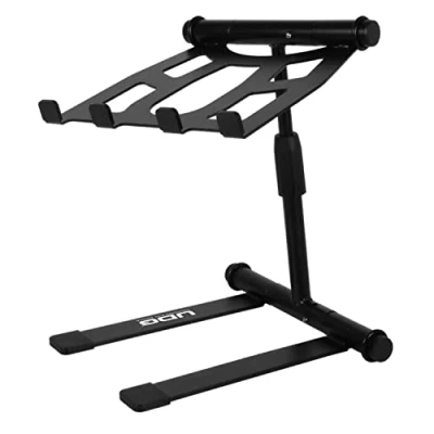 Imagen de UDG Ultimate DJ Gear.COM Soporte para portátil Ajustable en Altura Color Negro Estante telescópico Que Gira 360, Adecuado DJs móviles y músicos electrónicos