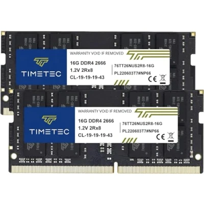 Imagen de Timetec 32GB Kit (2x16GB) DDR4 2666MHz (DDR4 2666) PC4 21300 (PC4 2666V) No ECC Sin búfer 1.2V CL19 2Rx8 Dual Rank 260 Pin SODIMM Laptop Notebook PC Computadora Memoria RAM Módulo Actualización